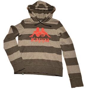 Kappa Pullover Hoodie Size L Two Tone Gray Stripe Pink Glitter Logo Cozy Lounge